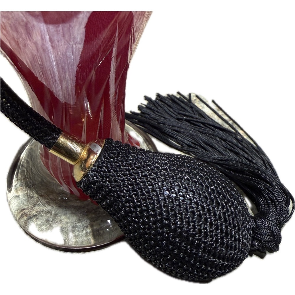 Cranberry Cased Art Glass Feather Swirl Perfume Bottle With Atomizer - Picture 5 of 8